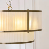 5 Light Tiered Pendant, Antique Brass Plated with Frosted Ribbed Glass (0711RID119459)