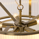 5 Light Tiered Pendant, Antique Brass Plated with Frosted Ribbed Glass (0711RID119459)