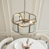 3 Light Pendant, Antique Brass Plated with Clear Ribbed Glass (0711RID120090)