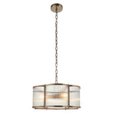 3 Light Pendant, Antique Brass Plated with Clear Ribbed Glass (0711RID120090)