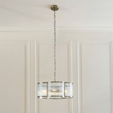 5 Light Pendant, Antique Brass Plated with Clear Ribbed Glass (0711RID120091)