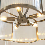 5 Light Pendant, Antique Brass Plated with Clear Ribbed Glass (0711RID120091)