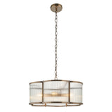 5 Light Pendant, Antique Brass Plated with Clear Ribbed Glass (0711RID120091)