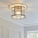1 Light Flush, Antique Brass Plated with Clear Ribbed Glass (0711RID120092)