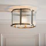 1 Light Flush, Antique Brass Plated with Clear Ribbed Glass (0711RID120092)