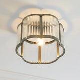 1 Light Flush, Antique Brass Plated with Clear Ribbed Glass (0711RID120092)