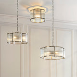 1 Light Flush, Antique Brass Plated with Clear Ribbed Glass (0711RID120092)