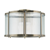 1 Light Flush, Antique Brass Plated with Clear Ribbed Glass (0711RID120092)