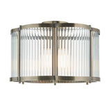 1 Light Flush, Antique Brass Plated with Clear Ribbed Glass (0711RID120092)