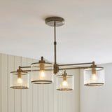 4 Light Pendant Antique Brass with Clear Ribbed Glass (0711RID120143)