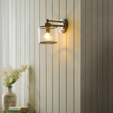 1 Light Wall Light, Antique Brass Plated with Clear Ribbed Glass IP44 (0711RID120144)