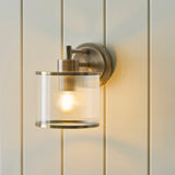 1 Light Wall Light, Antique Brass Plated with Clear Ribbed Glass IP44 (0711RID120144)