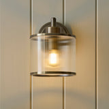 1 Light Wall Light, Antique Brass Plated with Clear Ribbed Glass IP44 (0711RID120144)