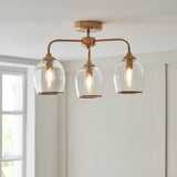 3 Light Semi Flush finished in Aged Brass with Clear Glass Shades (0711ASH120616)