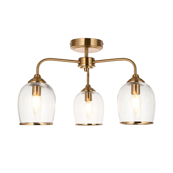 3 Light Semi Flush finished in Aged Brass with Clear Glass Shades (0711ASH120616)