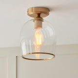 1 Light Flush finished in Aged Brass with Clear Glass Shade (0711ASH120622)
