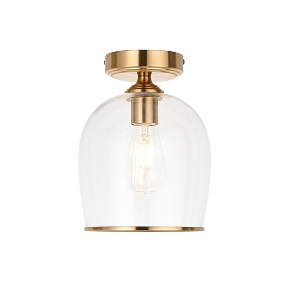1 Light Flush finished in Aged Brass with Clear Glass Shade (0711ASH120622)