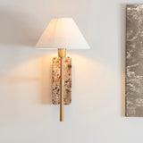 1 Light Wall, Brown Marble Backplate and Linen Shade (0711FAR120636)