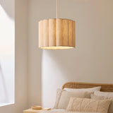 1 Light Pendant Oaked Stained Ash Wood with Scallaped Fabric Shade (0711OLS120762)