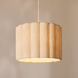 1 Light Pendant Oaked Stained Ash Wood with Scallaped Fabric Shade (0711OLS120762)
