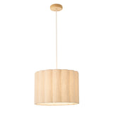1 Light Pendant Oaked Stained Ash Wood with Scallaped Fabric Shade (0711OLS120762)