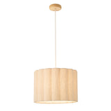 1 Light Pendant Oaked Stained Ash Wood with Scallaped Fabric Shade (0711OLS120762)