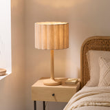 1 Light Table Lamp Oaked Stained Ash Wood Scalloped Fabric Shade (0711OLS120764)