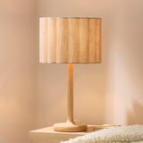 1 Light Table Lamp Oaked Stained Ash Wood Scalloped Fabric Shade (0711OLS120764)