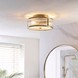 2 Light Flush, Antique Brass Plated with Clear Ribbed Glass (0711RID120847)