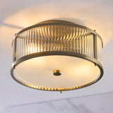 2 Light Flush, Antique Brass Plated with Clear Ribbed Glass (0711RID120847)