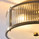 2 Light Flush, Antique Brass Plated with Clear Ribbed Glass (0711RID120847)