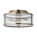 2 Light Flush, Antique Brass Plated with Clear Ribbed Glass (0711RID120847)