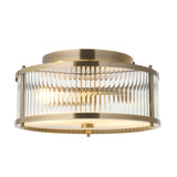 2 Light Flush, Antique Brass Plated with Clear Ribbed Glass (0711RID120847)
