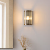 1 Light Bathroom Wall Light, Antique Brass Plated with Clear Ribbed Glass IP44 (0711RID120851)