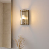 1 Light Bathroom Wall Light, Antique Brass Plated with Clear Ribbed Glass IP44 (0711RID120851)