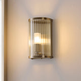 1 Light Bathroom Wall Light, Antique Brass Plated with Clear Ribbed Glass IP44 (0711RID120851)