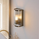 1 Light Bathroom Wall Light, Antique Brass Plated with Clear Ribbed Glass IP44 (0711RID120851)