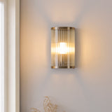1 Light Bathroom Wall Light, Antique Brass Plated with Clear Ribbed Glass IP44 (0711RID120851)