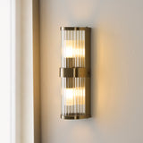 2 Light Wall Light, Antique Brass Plated with Clear Ribbed Glass (0711RID120853)