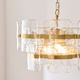 3 Light Pendant, Clear Textured Glass and Brushed Aged Brass (0711ANC122765)
