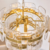 3 Light Pendant, Clear Textured Glass and Brushed Aged Brass (0711ANC122765)