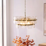 6 Light Pendant, Clear Textured Glass and Brushed Aged Brass (0711ANC122766)