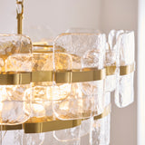 6 Light Pendant, Clear Textured Glass and Brushed Aged Brass (0711ANC122766)