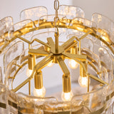 6 Light Pendant, Clear Textured Glass and Brushed Aged Brass (0711ANC122766)