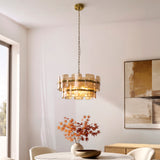 6 Light Pendant, Champagne Textured Glass and Brushed Aged Brass (0711ANC122777)