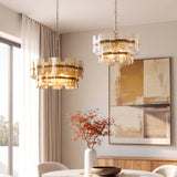 6 Light Pendant, Champagne Textured Glass and Brushed Aged Brass (0711ANC122777)