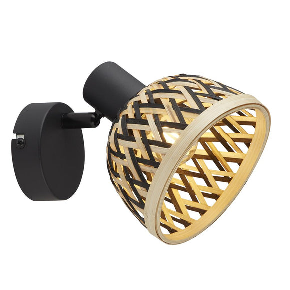 1 light Spotlight Wall Light - Black Metal & Bamboo Shade (0483LAN199311BK)