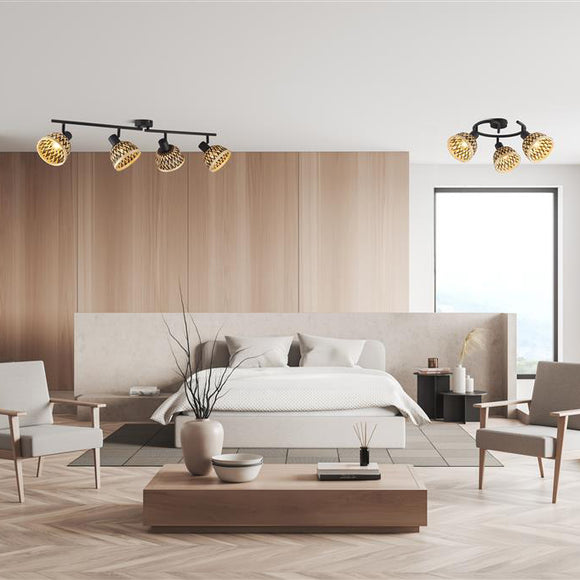 3 Light Round Spotlight - Black Metal & Bamboo Shade (0483LAN199313BK)