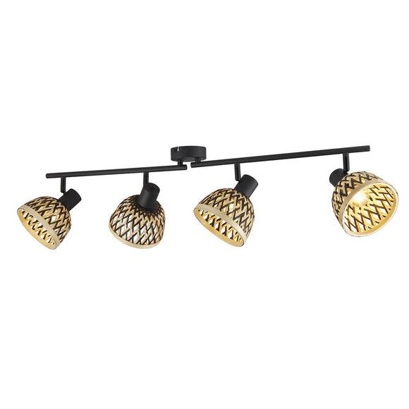 4 Light Bar Spotlight - Black Metal & Bamboo Shade (0483LAN199314BK)