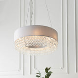 6 Light Pendant with Silver Grey Shade and Facetted Glass Crystals (0711MAL94396)